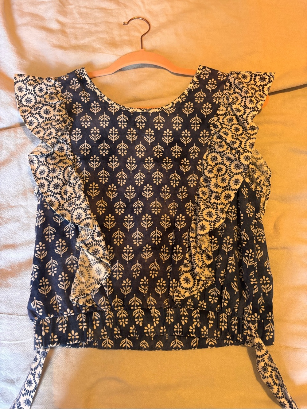 Mayoral Navy and Cream Floral Ruffle Tank
